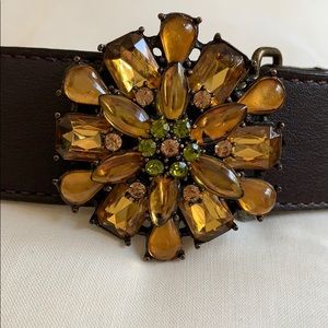 Talbots Accessories - Brown Leather Talbots Belt with Jewel Buckle Talbots Accessories - Brown Leather Talbots Belt with Jewel Buckle
